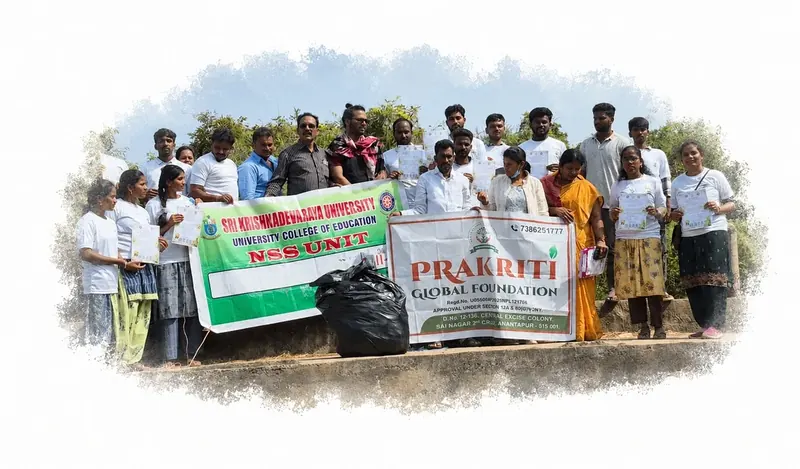 Villagers planting saplings together during a community plantation drive.